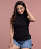 Black High Neck Sleeveless Rib Tshirt